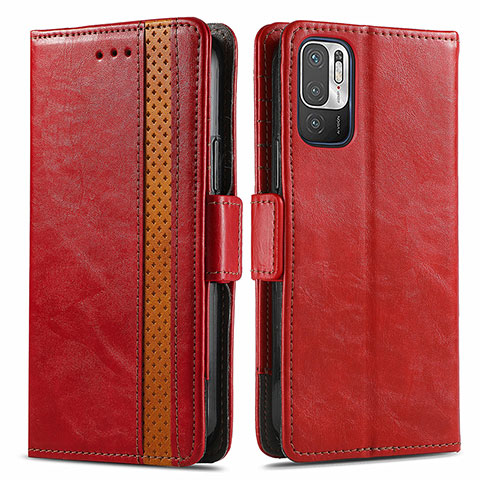 Custodia Portafoglio In Pelle Cover con Supporto S02D per Xiaomi Redmi Note 10 JE 5G Rosso