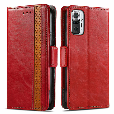 Custodia Portafoglio In Pelle Cover con Supporto S02D per Xiaomi Redmi Note 10 Pro 4G Rosso
