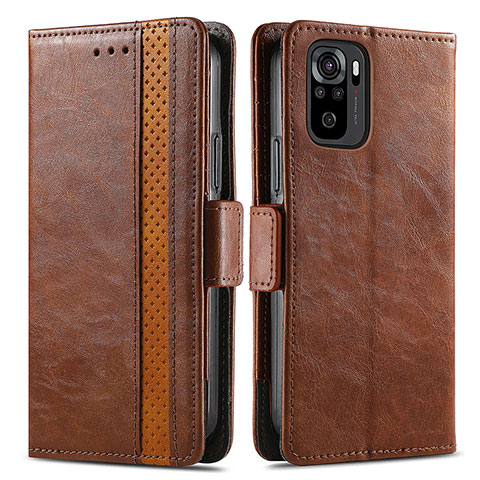 Custodia Portafoglio In Pelle Cover con Supporto S02D per Xiaomi Redmi Note 10S 4G Marrone