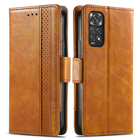 Custodia Portafoglio In Pelle Cover con Supporto S02D per Xiaomi Redmi Note 11 4G (2022) Marrone Chiaro