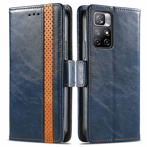 Custodia Portafoglio In Pelle Cover con Supporto S02D per Xiaomi Redmi Note 11 5G Blu