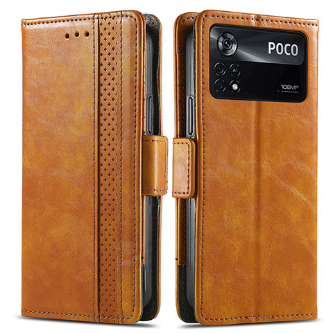 Custodia Portafoglio In Pelle Cover con Supporto S02D per Xiaomi Redmi Note 11E Pro 5G Marrone Chiaro