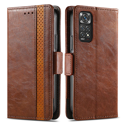 Custodia Portafoglio In Pelle Cover con Supporto S02D per Xiaomi Redmi Note 11S 4G Marrone