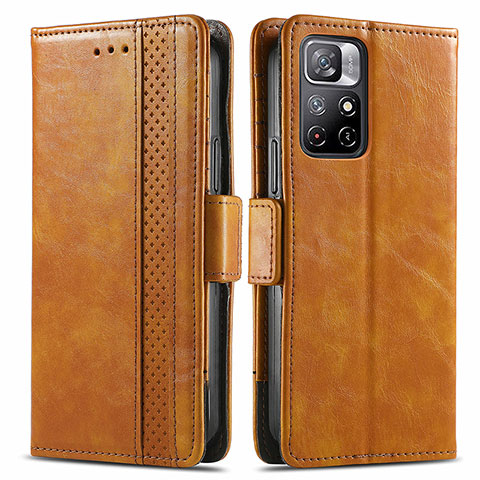 Custodia Portafoglio In Pelle Cover con Supporto S02D per Xiaomi Redmi Note 11S 5G Marrone Chiaro