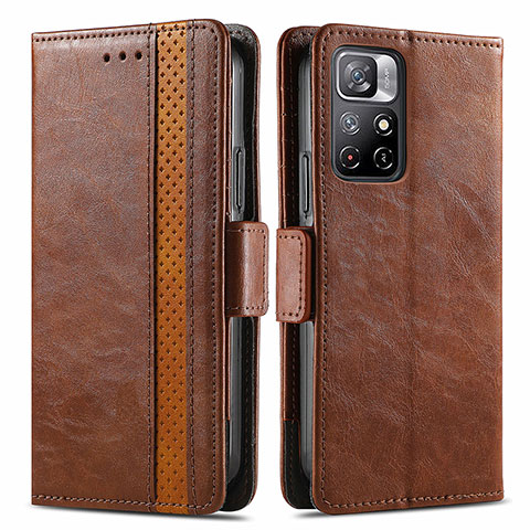 Custodia Portafoglio In Pelle Cover con Supporto S02D per Xiaomi Redmi Note 11T 5G Marrone