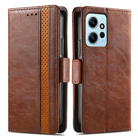 Custodia Portafoglio In Pelle Cover con Supporto S02D per Xiaomi Redmi Note 12 4G Marrone