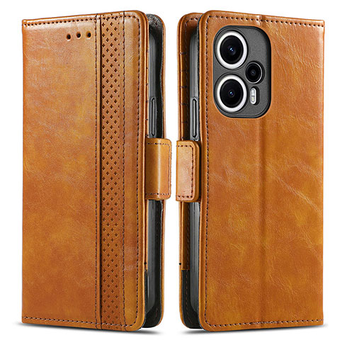 Custodia Portafoglio In Pelle Cover con Supporto S02D per Xiaomi Redmi Note 12 Turbo 5G Marrone Chiaro