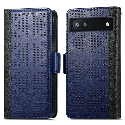 Custodia Portafoglio In Pelle Cover con Supporto S03D per Google Pixel 6a 5G Blu