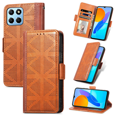 Custodia Portafoglio In Pelle Cover con Supporto S03D per Huawei Honor X8a 5G Marrone