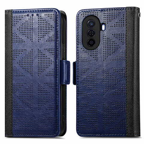 Custodia Portafoglio In Pelle Cover con Supporto S03D per Huawei Nova Y70 Blu