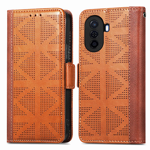 Custodia Portafoglio In Pelle Cover con Supporto S03D per Huawei Nova Y70 Marrone