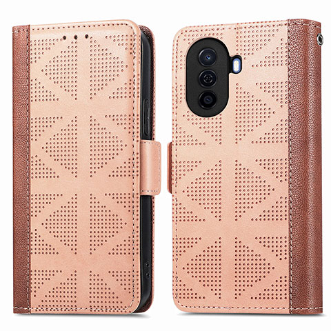 Custodia Portafoglio In Pelle Cover con Supporto S03D per Huawei Nova Y70 Marrone Chiaro