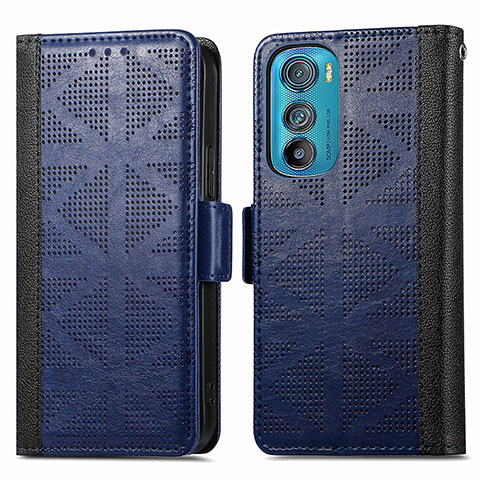 Custodia Portafoglio In Pelle Cover con Supporto S03D per Motorola Moto Edge 30 5G Blu