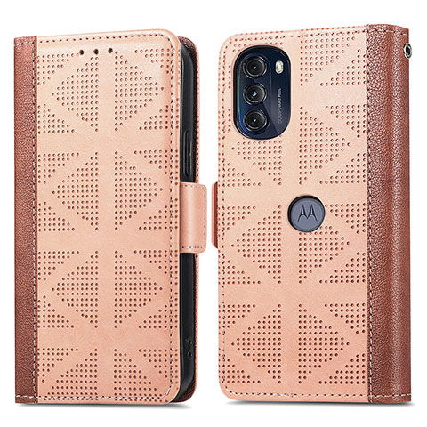 Custodia Portafoglio In Pelle Cover con Supporto S03D per Motorola Moto G 5G (2022) Marrone Chiaro