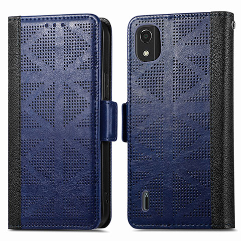 Custodia Portafoglio In Pelle Cover con Supporto S03D per Nokia C2 2nd Edition Blu