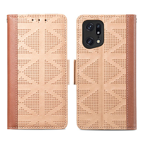 Custodia Portafoglio In Pelle Cover con Supporto S03D per Oppo Find X5 5G Marrone Chiaro