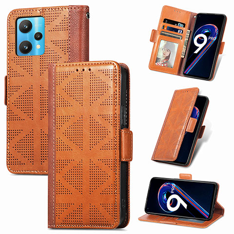 Custodia Portafoglio In Pelle Cover con Supporto S03D per Realme 9 Pro 5G Marrone