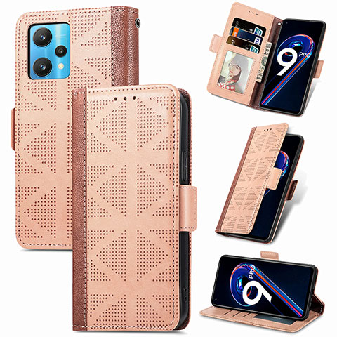 Custodia Portafoglio In Pelle Cover con Supporto S03D per Realme 9 Pro 5G Marrone Chiaro