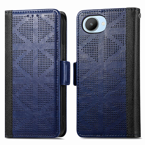 Custodia Portafoglio In Pelle Cover con Supporto S03D per Realme C30 Blu