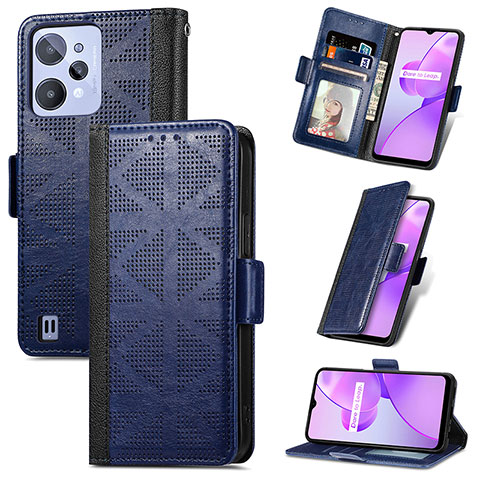 Custodia Portafoglio In Pelle Cover con Supporto S03D per Realme C31 Blu