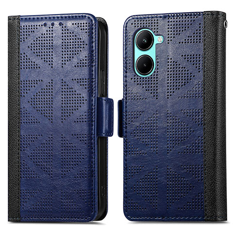 Custodia Portafoglio In Pelle Cover con Supporto S03D per Realme C33 (2023) Blu