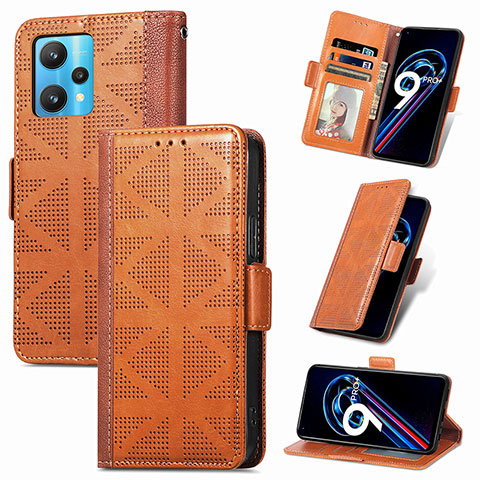 Custodia Portafoglio In Pelle Cover con Supporto S03D per Realme Narzo 50 Pro 5G Marrone