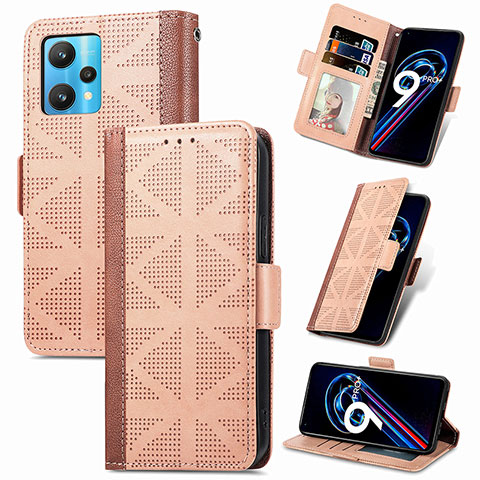 Custodia Portafoglio In Pelle Cover con Supporto S03D per Realme Narzo 50 Pro 5G Marrone Chiaro