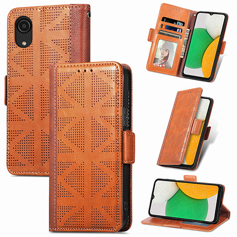 Custodia Portafoglio In Pelle Cover con Supporto S03D per Samsung Galaxy A03 Core Marrone