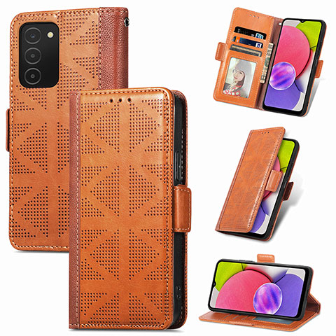 Custodia Portafoglio In Pelle Cover con Supporto S03D per Samsung Galaxy A03s Marrone