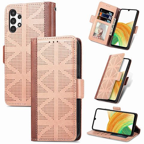 Custodia Portafoglio In Pelle Cover con Supporto S03D per Samsung Galaxy A13 4G Marrone Chiaro