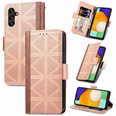 Custodia Portafoglio In Pelle Cover con Supporto S03D per Samsung Galaxy A13 5G Marrone Chiaro