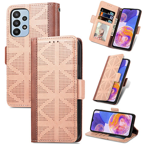 Custodia Portafoglio In Pelle Cover con Supporto S03D per Samsung Galaxy A23 4G Marrone Chiaro