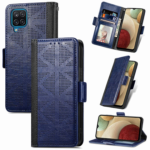 Custodia Portafoglio In Pelle Cover con Supporto S03D per Samsung Galaxy F12 Blu