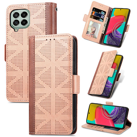 Custodia Portafoglio In Pelle Cover con Supporto S03D per Samsung Galaxy M53 5G Marrone Chiaro