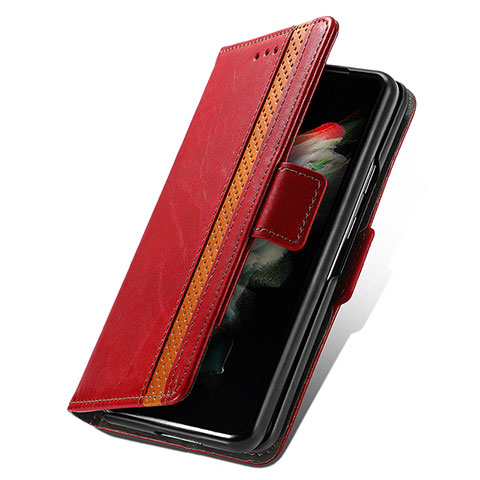 Custodia Portafoglio In Pelle Cover con Supporto S03D per Samsung Galaxy Z Fold4 5G Rosso