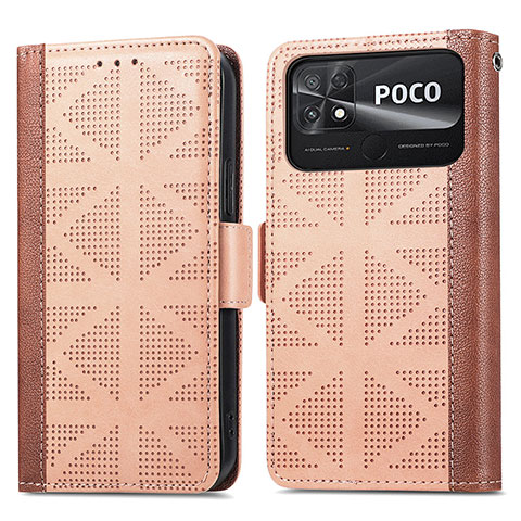 Custodia Portafoglio In Pelle Cover con Supporto S03D per Xiaomi Poco C40 Marrone Chiaro