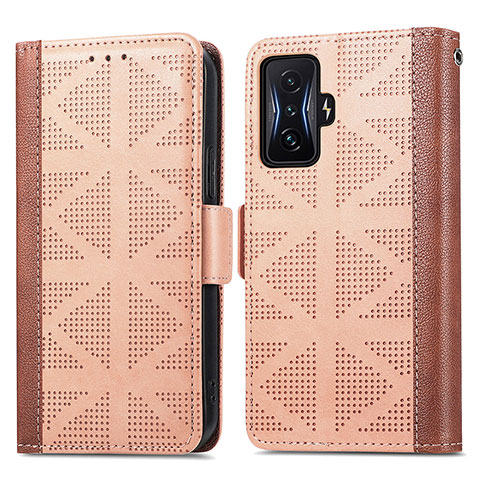 Custodia Portafoglio In Pelle Cover con Supporto S03D per Xiaomi Redmi K50 Gaming 5G Marrone Chiaro