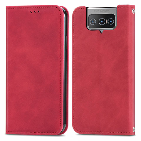 Custodia Portafoglio In Pelle Cover con Supporto S04D per Asus Zenfone 7 ZS670KS Rosso