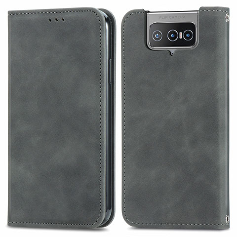 Custodia Portafoglio In Pelle Cover con Supporto S04D per Asus ZenFone 8 Flip ZS672KS Grigio