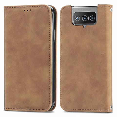 Custodia Portafoglio In Pelle Cover con Supporto S04D per Asus ZenFone 8 Flip ZS672KS Marrone