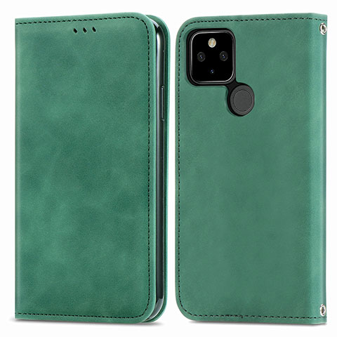 Custodia Portafoglio In Pelle Cover con Supporto S04D per Google Pixel 5a 5G Verde