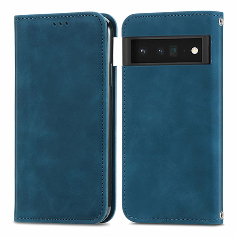 Custodia Portafoglio In Pelle Cover con Supporto S04D per Google Pixel 6 Pro 5G Blu