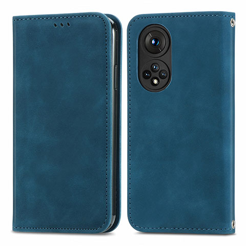 Custodia Portafoglio In Pelle Cover con Supporto S04D per Huawei Honor 50 5G Blu