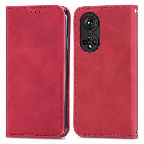 Custodia Portafoglio In Pelle Cover con Supporto S04D per Huawei Honor 50 Pro 5G Rosso