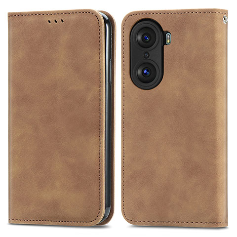 Custodia Portafoglio In Pelle Cover con Supporto S04D per Huawei Honor 60 Pro 5G Marrone