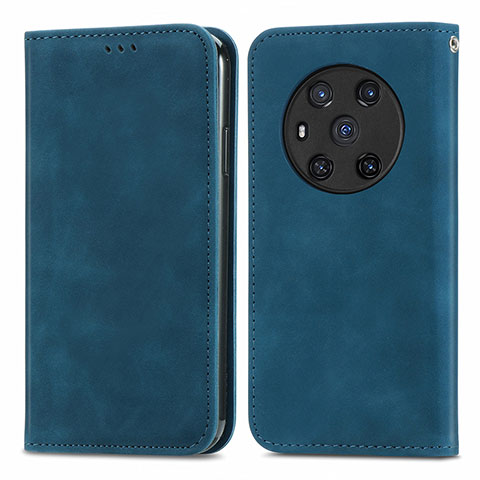 Custodia Portafoglio In Pelle Cover con Supporto S04D per Huawei Honor Magic3 5G Blu