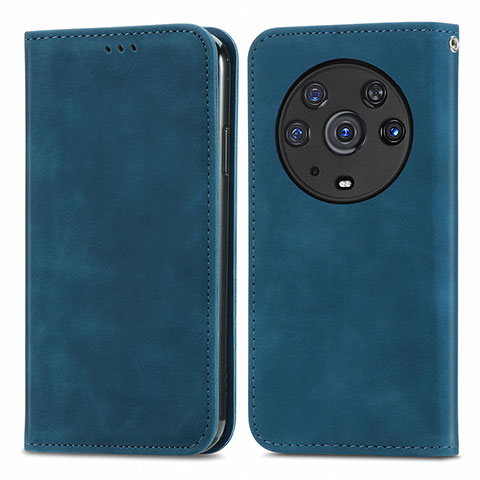 Custodia Portafoglio In Pelle Cover con Supporto S04D per Huawei Honor Magic3 Pro 5G Blu