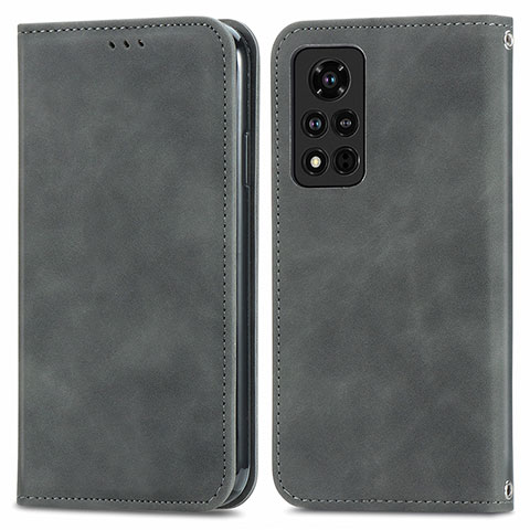 Custodia Portafoglio In Pelle Cover con Supporto S04D per Huawei Honor V40 5G Grigio