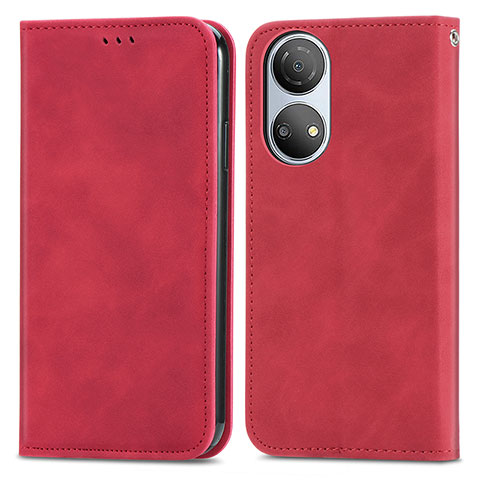 Custodia Portafoglio In Pelle Cover con Supporto S04D per Huawei Honor X7 Rosso