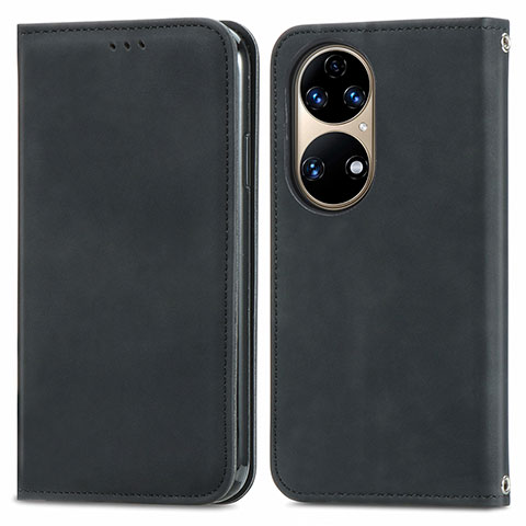 Custodia Portafoglio In Pelle Cover con Supporto S04D per Huawei P50 Pro Nero